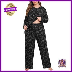Plus Size Pajama Set 2 Piece Long Sleeve Sleepwear Top Pants Soft Lounge